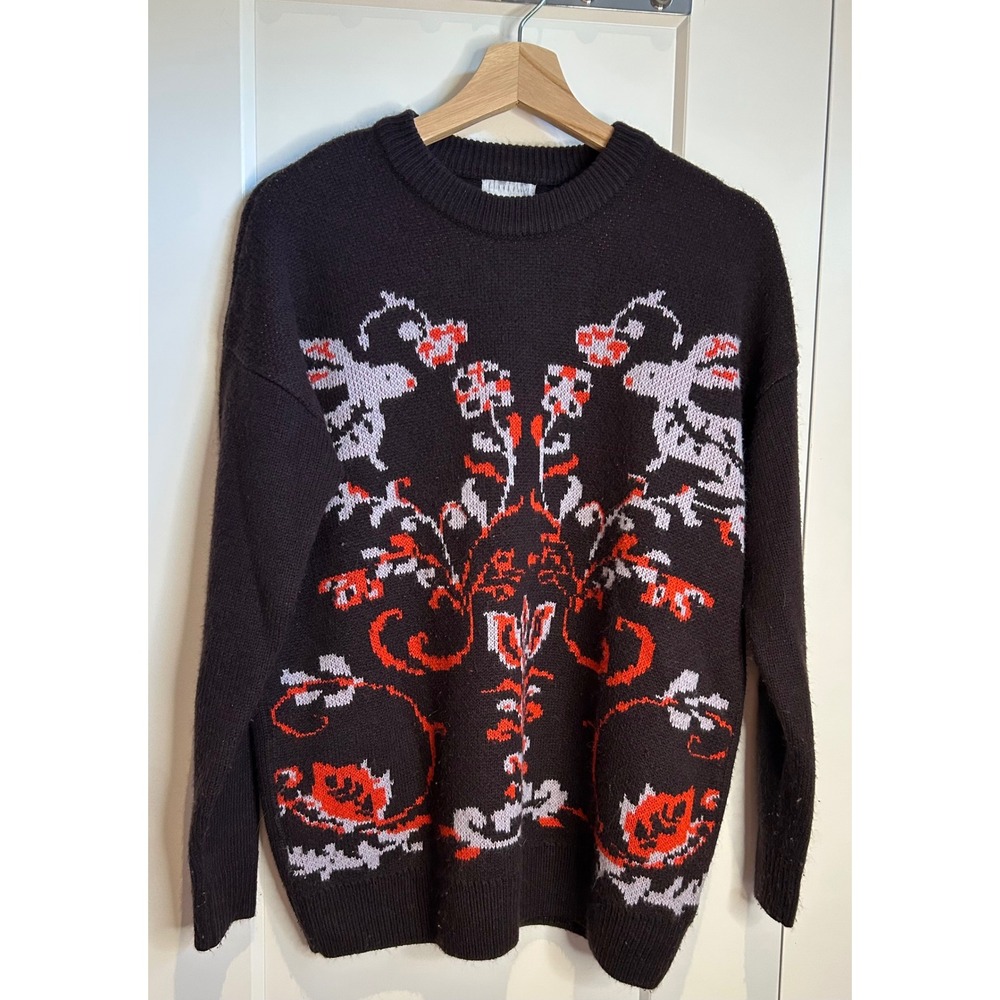 Cooperative Urban Outfitters Rabbit Floral Intarsia Knit Sweater XS Fall Winter